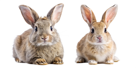 Studio portrait of cute rabbit isolated on transparent png background, happy bunny running on floor, adorable fluffy rabbit that sniffing isolated on white background PNG