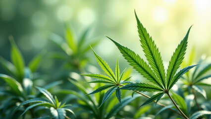 Obraz premium Freshly harvested green cannabis buds with white frosty THC trichomes under bright sunlight.