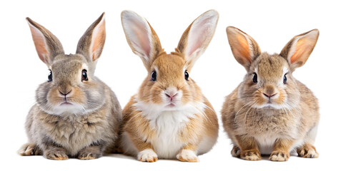 Studio portrait of cute rabbit isolated on transparent png background, happy bunny running on floor, adorable fluffy rabbit that sniffing isolated on white background PNG