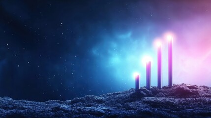 Blue investment graph with rising bars, symbolizing financial growth and business success.