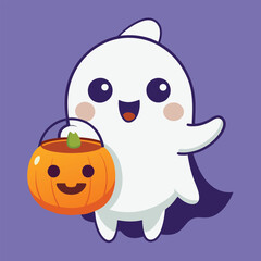 Spooky cute ghost Happy Halloween, pumpkin cartoon with ghost smiling  characters