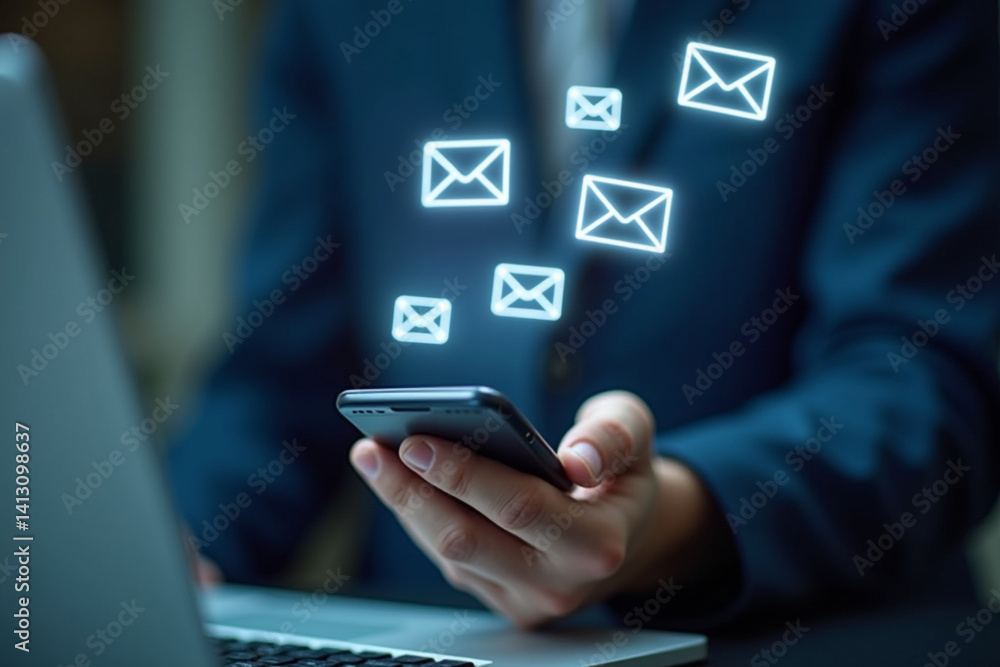 Poster new email concept. send an information message via email from the tablet. smart sms mail on digital.