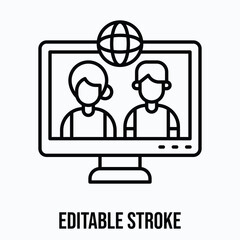 World Press freedom day vector icon, male and female news anchor in the news room, Lineal Style Isolated Vector Icon. Editable Stroke.	