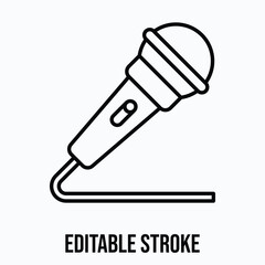 Microphone With Wire Breaking News Tv And Radio Vector Icon, Lineal Style Isolated Vector Icon. Editable Stroke.	