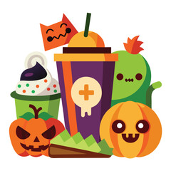 Halloween Themed food and drinks isolated on white background