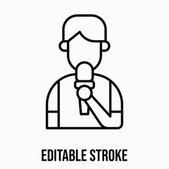News Reporter Vector Icon, Male News Anchor, Lineal Style Isolated Vector Icon. Editable Stroke. 
