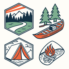 camping icons set, set of summer camp badges vector concept