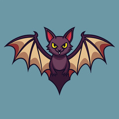 A black wild bat with wings flies in the sky, a horror animal icon