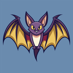 A black wild bat with wings flies in the sky, a horror animal icon