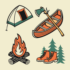 camping icons set, set of summer camp badges vector concept