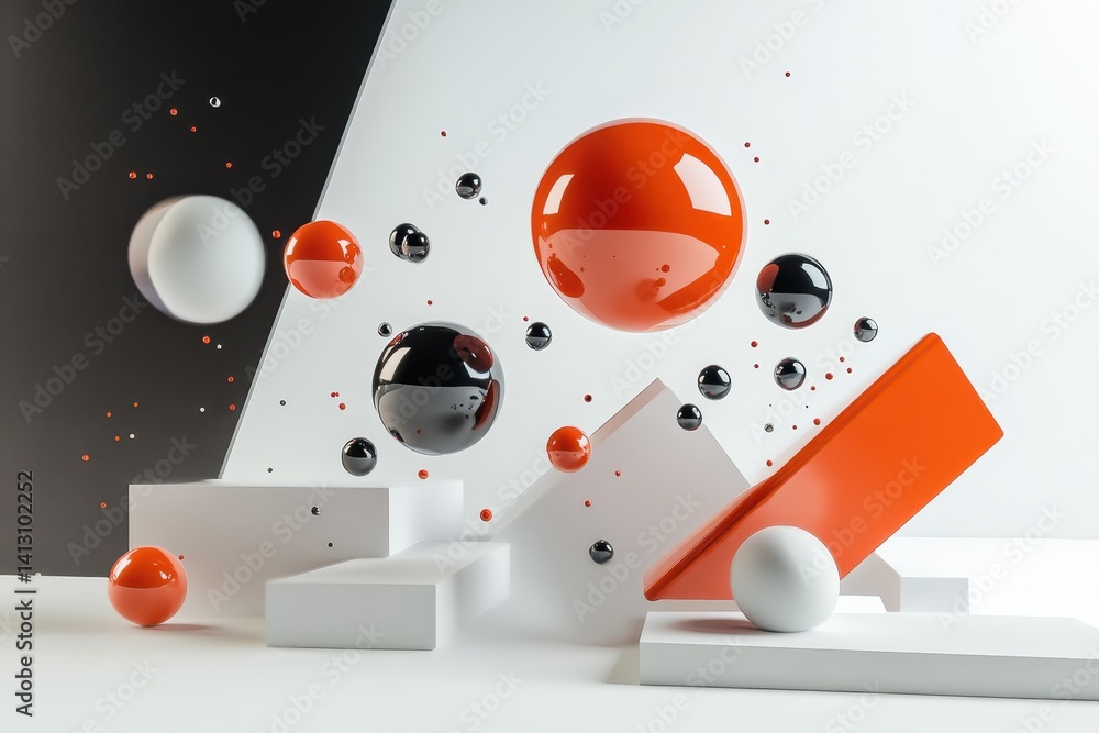 Poster stylish abstract shapes collide in a captivating display of cgi artistry, stylish 3d abstract shapes