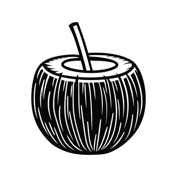 black and white coconut drink clip art preview