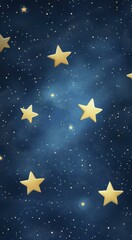 Naklejka premium Golden Stars Shimmering on Dark Blue Night Sky Background