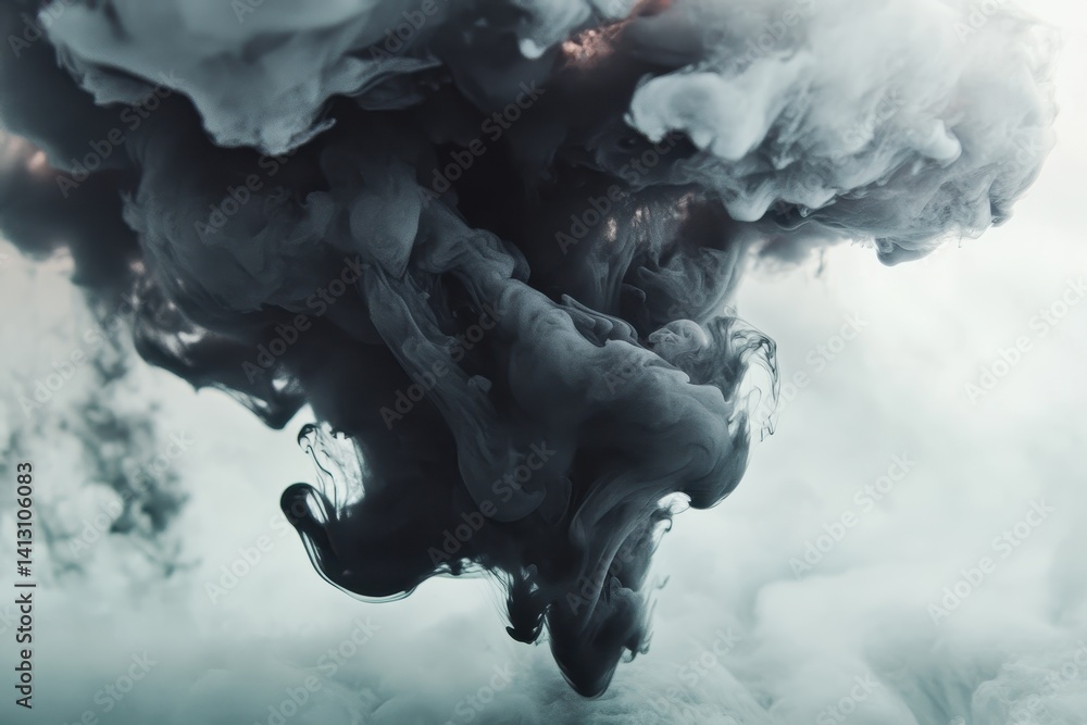 Leinwandbilder elegant movement of black ink swirling in water creating an abstract visual effect, ink in water abs