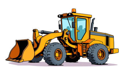 Yellow Construction Loader Cartoon Illustration  