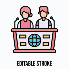 a man and woman press conference Vector icon, Filled Style Isolated Vector Icon. Editable Stroke. 