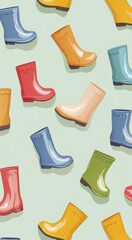 Colorful Rain Boots Background Graphic Rubber Footwear Rainy Weather