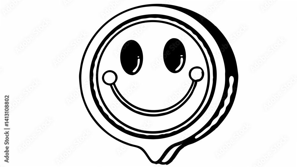 Poster outline drawing of a melting smiley face with large eyes and a simple curved mouth design element im