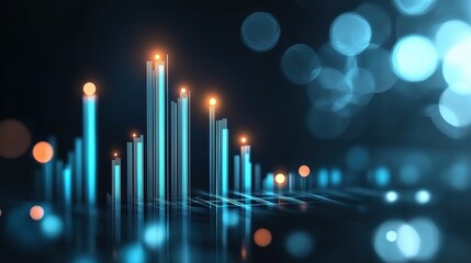 Blue revenue data points connected in a digital finance analysis concept.