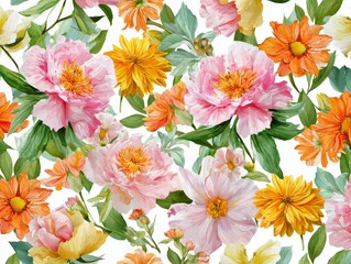 Watercolor painting of pink and yellow flowers.