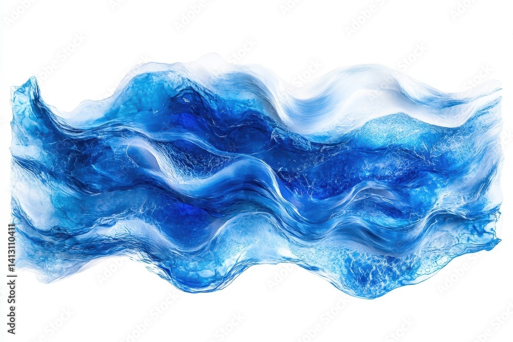 Poster Abstract representation of flowing water waves in slow motion on a white background, Abstract water waves in slow motion on a white background View from above