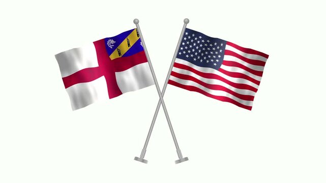 Flag of Hern and USA, Cross table flag of Hern and USA on white screen, Hern and USA 3D Animation flag waving in the wind isolated on white Background. 
