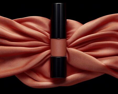 Lip gloss on satin, black backdrop
