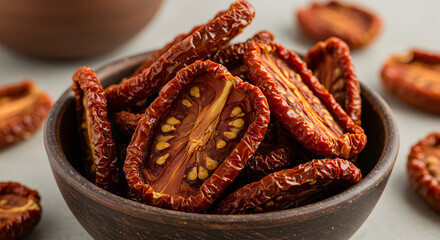 Sun Dried Tomatoes In Rustic Bowl Close Up Food Photography