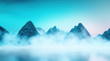 Blue tint effect on a misty mountain landscape, evoking a dreamy and serene atmosphere.