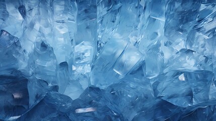 Macro View of Transparent Ice Crystals with Sharp Edges and Cool Blue Light Reflections in High Detail