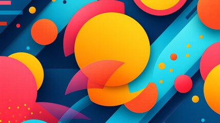 Colorful Abstract Geometric Background with Retro Futuristic Circles and Diagonal Lines in Vibrant Gradient Colors