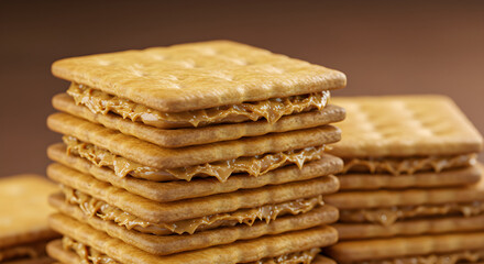 Stacked Cracker Sandwiches Featuring Creamy Peanut Butter Filling Treat