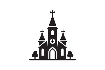  silhouette logo icon of a church, isolated on a white background