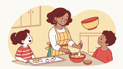 Happy family baking together in the kitchen