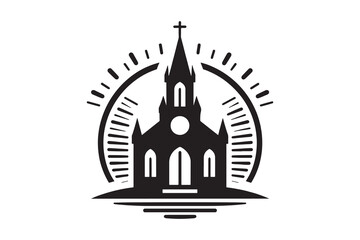  silhouette logo icon of a church, isolated on a white background