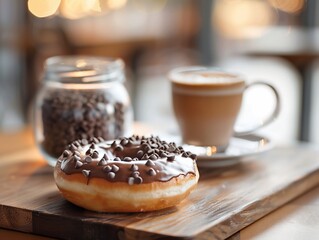 Chocolate donut and coffee