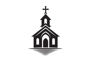  silhouette logo icon of a church, isolated on a white background