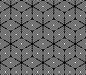 Vector seamless texture. Modern geometric background with hexagons and circles.