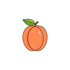 Apricot. Icon for design on blank background, Apricot fruit with half slice and leaves isolated on transparent white background.