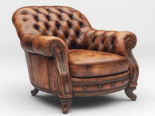 Elegant Vintage Leather Tufted Armchair: Timeless Traditional Furniture for Cozy Living Room Decor