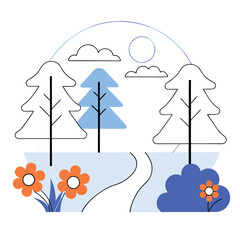 Scenic Landscape with Flowers and Mountains