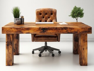 Modern Workspace Decor: Elegant Wooden Desk and Ergonomic Office Chair in Contemporary Home Office Design with Minimalist Style and Natural Elements