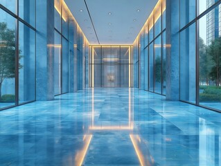 Contemporary Modern Office Interior Design with Glass Reflective Surfaces and Elegant Minimalist Architecture