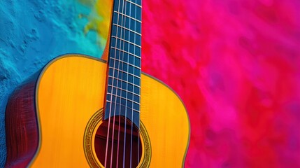 Obraz premium Acoustic guitar against vibrant wall art