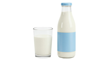 Isolated Milk Bottle and Glass