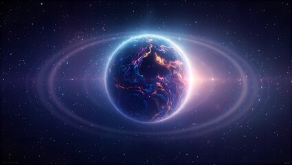 Fototapeta premium Explore the enchanting world of a radiant iridescent planet enveloped in rainbow colors set against a backdrop of celestial beauty