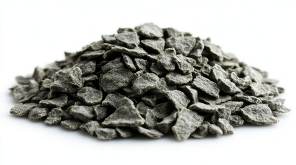 Pile of dark grey, small, rough, rock fragments