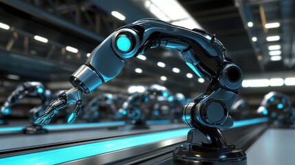 Obraz premium Futuristic Robotic Arm in Modern Industrial Environment