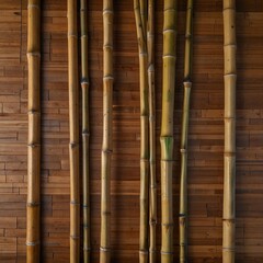 Bamboo Stalks Vertical Arrangement Against Wooden Background ,  Bamboo fiber background with backlight