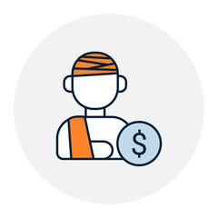 Injury Pay Icon. Accident Compensation, Medical Reimbursement. Illustration for Workplace Injury Relief Concept.